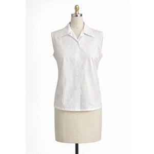 Vintage 1970s White Sleeveless Women's Button Up Top Shirt Large